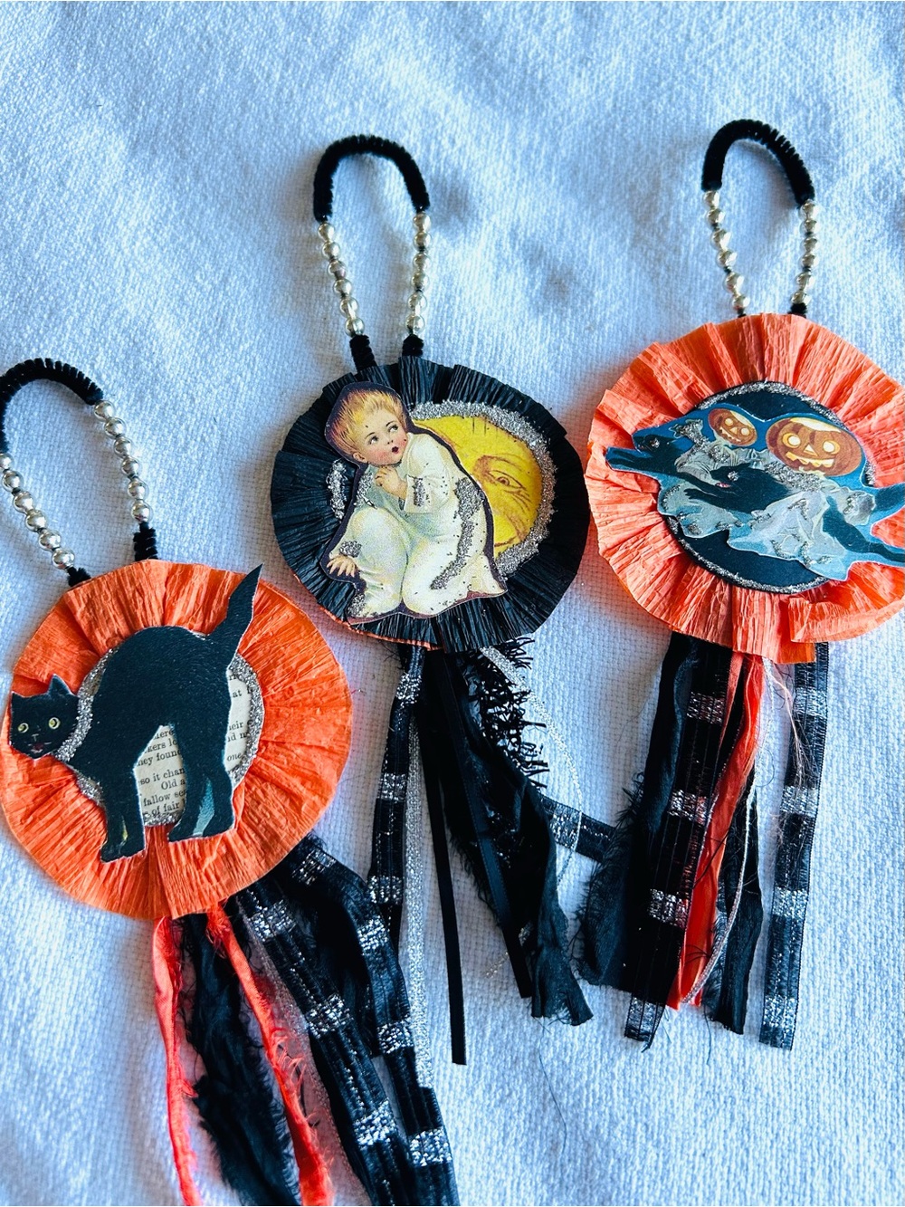 3 Vintage repurposed holiday Halloween Ornaments -